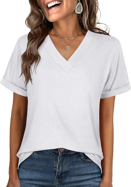 ANRABESS Womens T Shirts Short Sleeve V Neck Shirts Summer Loose Fit Dressy Tops Business Casual ... | Amazon (US)