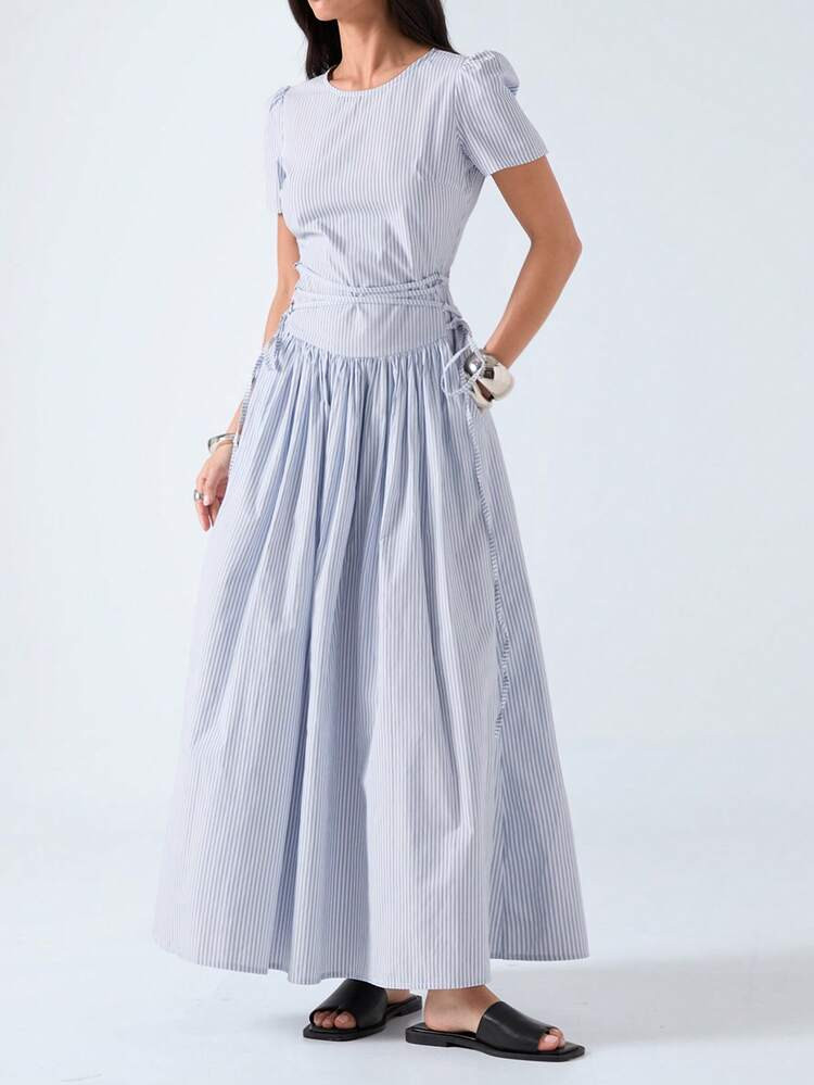 LYSMO 2026 New Arrive Minimalism Spring/Summer Women's Striped Round Neck Short Petal Sleeve Side... | SHEIN