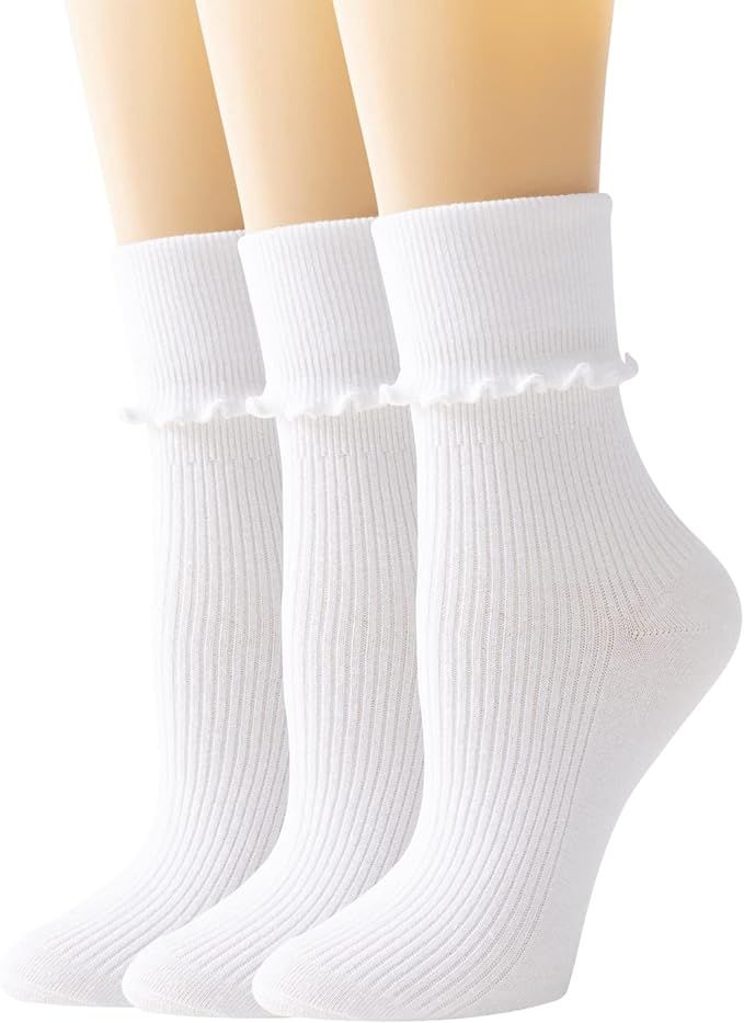 SEMOHOLLI Women Socks, Women Ankle Socks, Lovely double needle solid color Lace edge relent lady ... | Amazon (US)