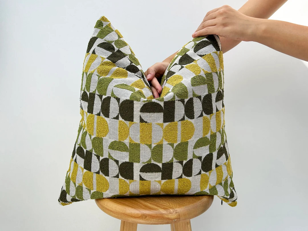 Woven Green Yellow Pillow Cover, Olive Green and Mustard Textured Fabric, Green Throw Pillow Cove... | Etsy (Global)