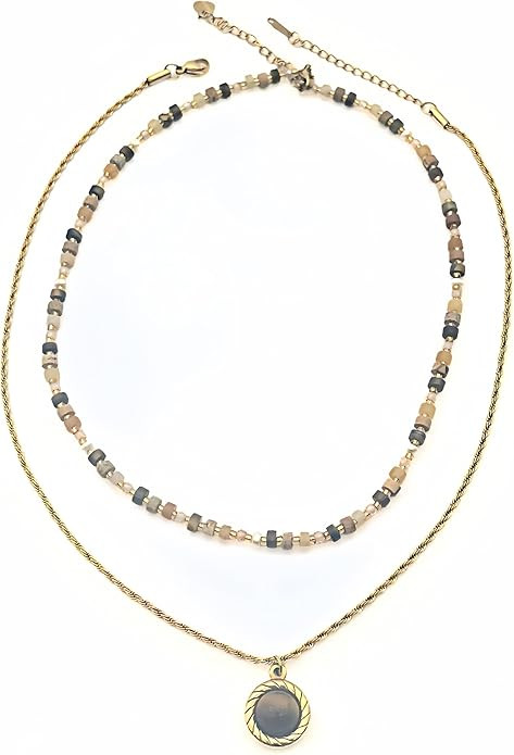 Women Jewelry Gift Layered Gold Chain Necklace Stack With Brown Beaded And Tiger Eye Gemstone Cho... | Amazon (US)