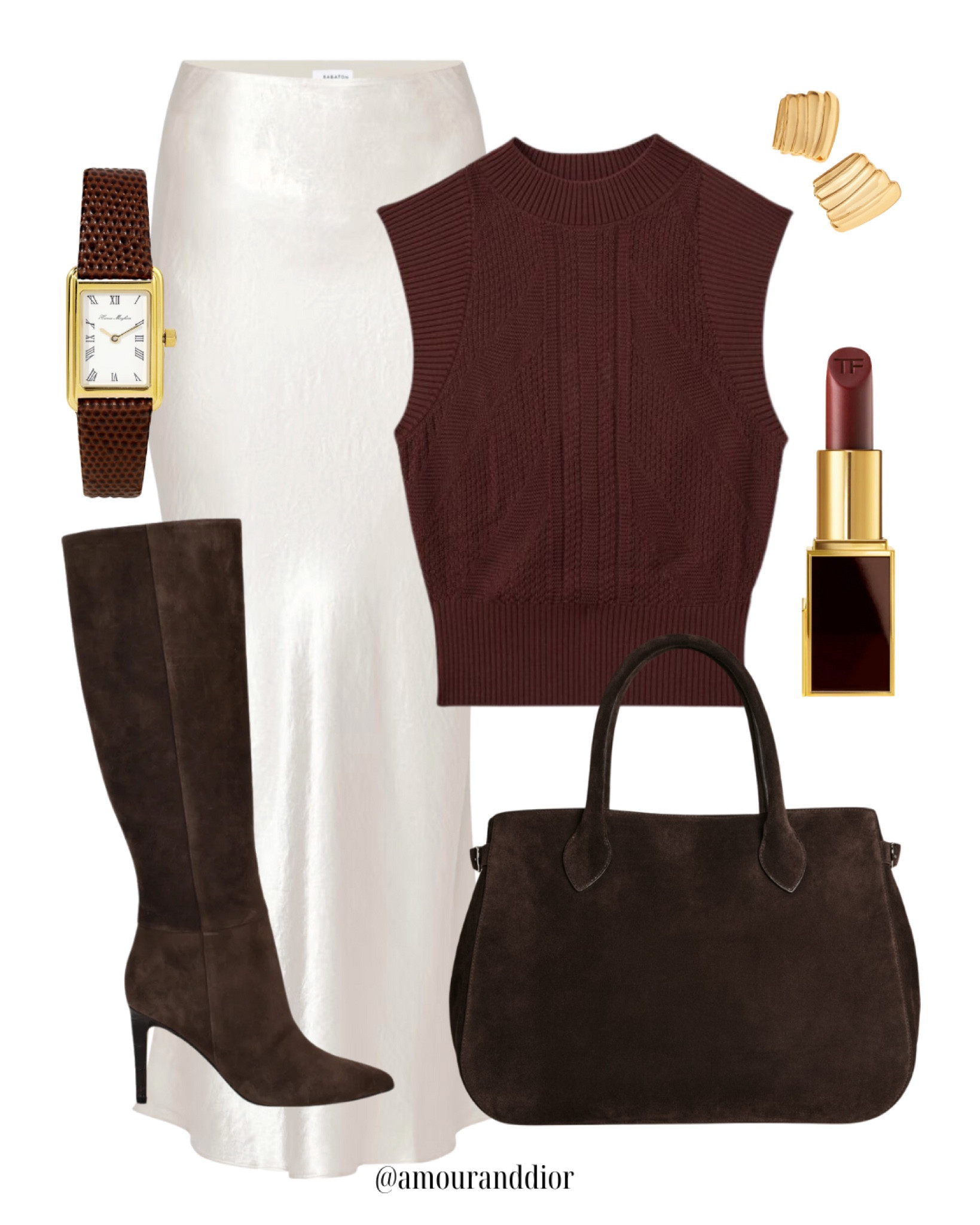 Outfit inspiration: burgundy vest paired with a satin slip skirt 🤍

Suede boots, brown boots, satin skirt, maxi skirt, brown suede bag, date night outfit, workwear attire, fall outfit

#LTKStyleTip #LTKWorkwear #LTKSeasonal