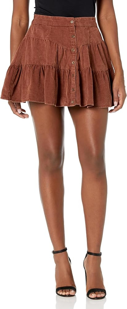 Angie Women's Corduroy Tiered Skirt with Buttons | Amazon (US)
