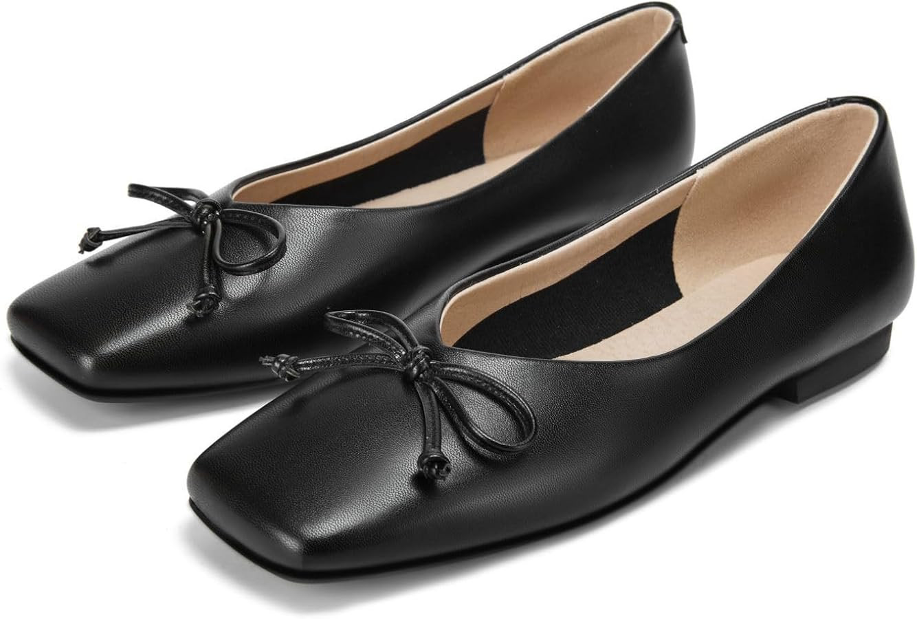 Women's Low Heel Flat Shoes Comfortable Square Toe Bowknot Decoration Casual Ballet Shoes | Amazon (US)