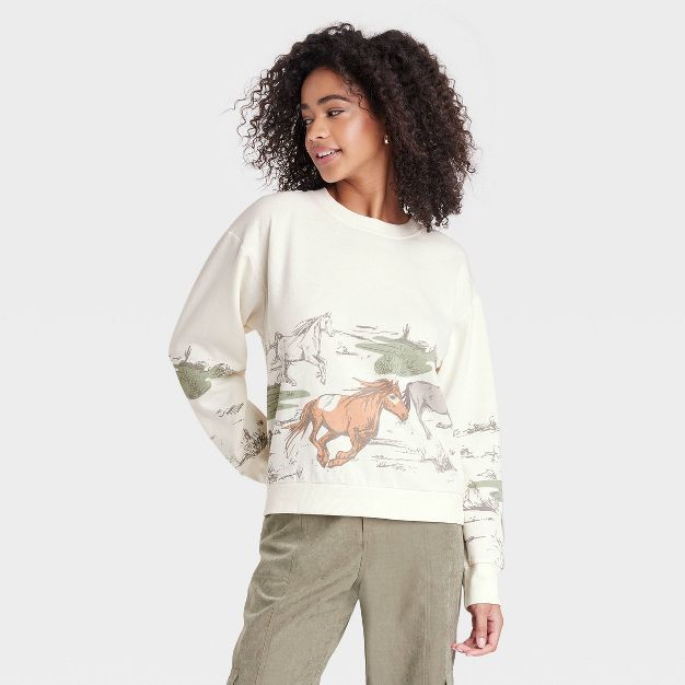 Women's Wild Horses Graphic Sweatshirt - Off-White | Target