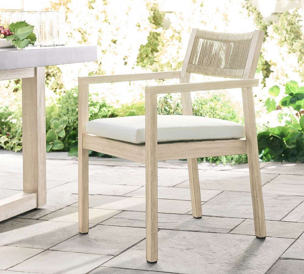 Indio Coastal Mahogany & Rope Stackable Outdoor Dining Side & Armchair | Pottery Barn (US)