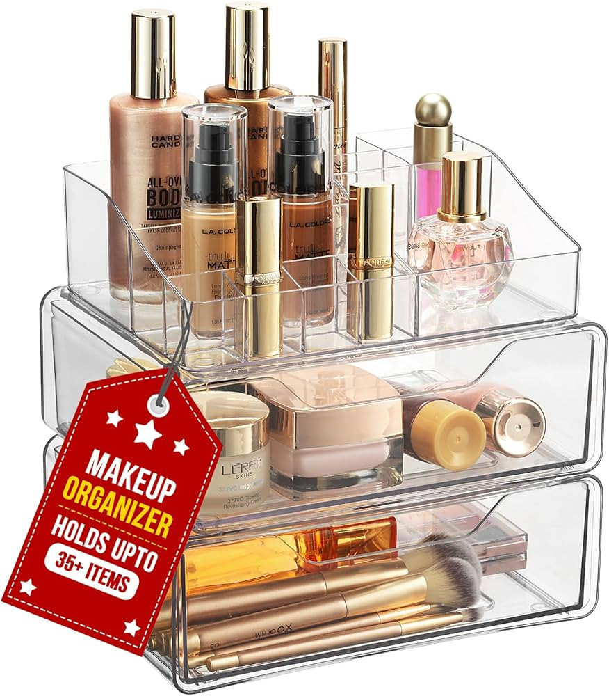 Clear Makeup Organizer - Acrylic Cosmetic Vanity Storage Organizers for Girls Dresser, Bathroom, ... | Amazon (US)