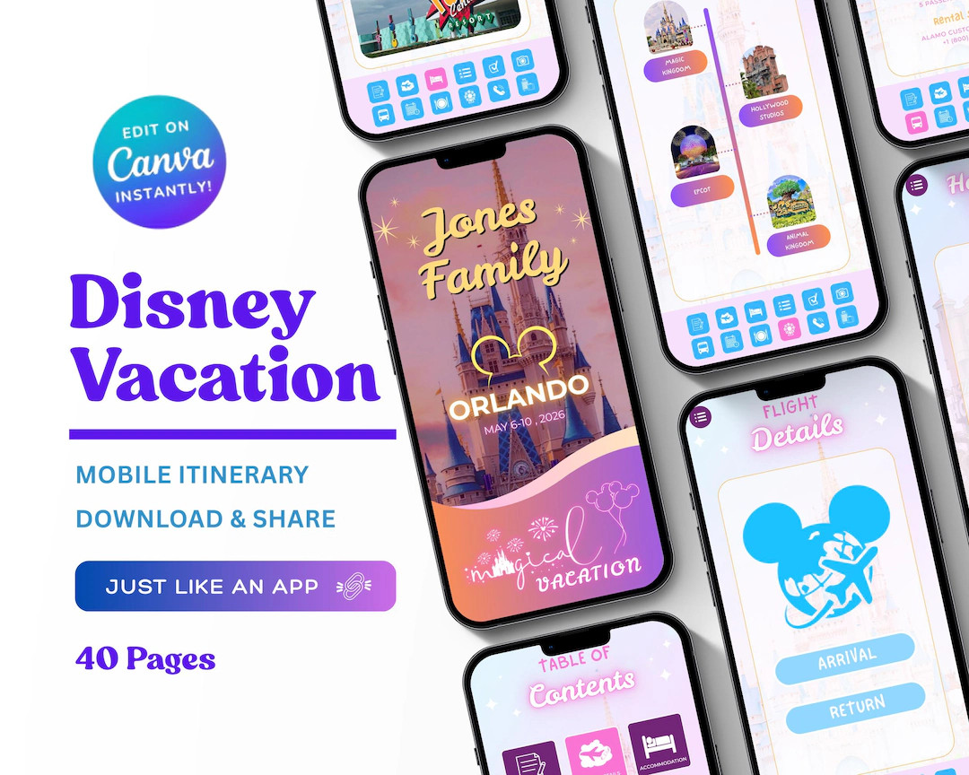 WDW Vacation Travel Digital Itinerary, Canva, Travel Agent Agency, Family Travel, WDW Mobile Itin... | Etsy (US)