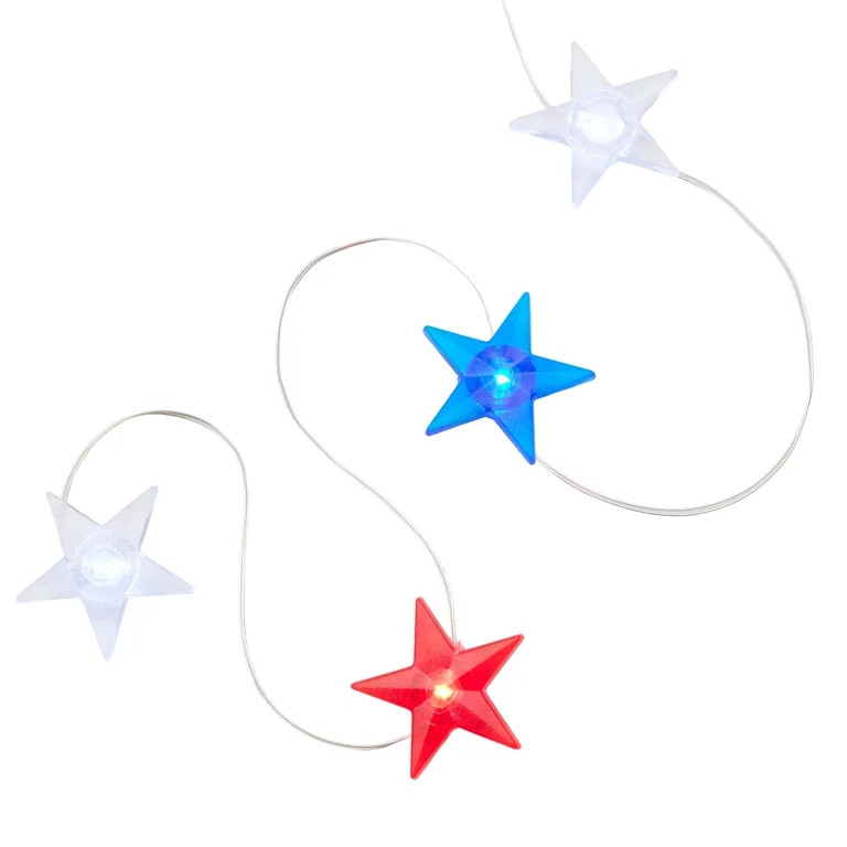 Indoor/Outdoor 20-Count Battery-Operated LED Star Wire Lights, Red/Cool White/Blue, 6.3', Patriot... | Walmart (US)