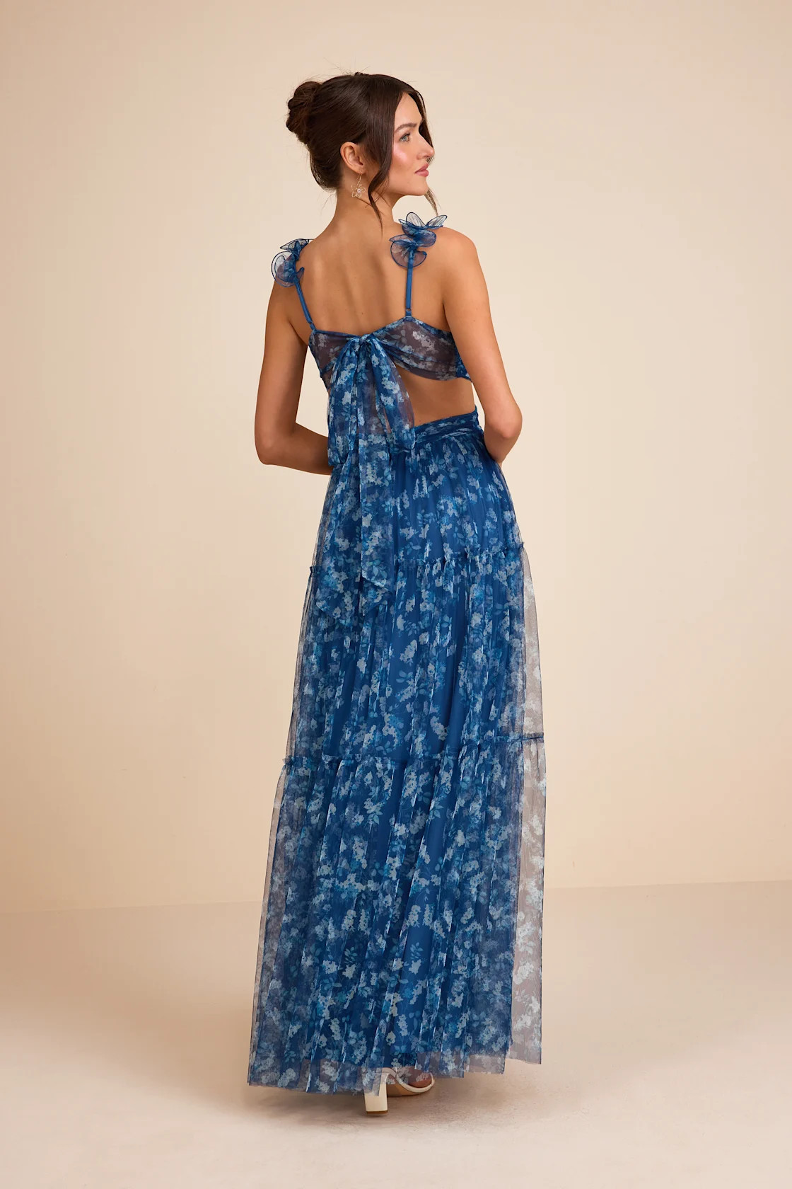 Ethereal Love Blue Floral Pleated Tiered Tie-Back Maxi Dress | Lulus