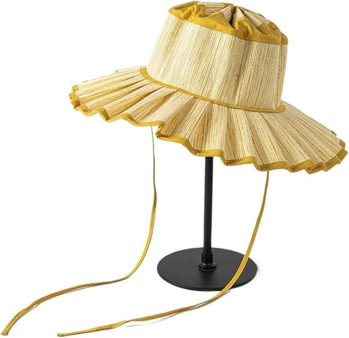 Waterproof Wide Brim Straw Hat Summer Pleated Hat For Women Outdoor Beach Sun Hat Foldable Party ... | Amazon (US)