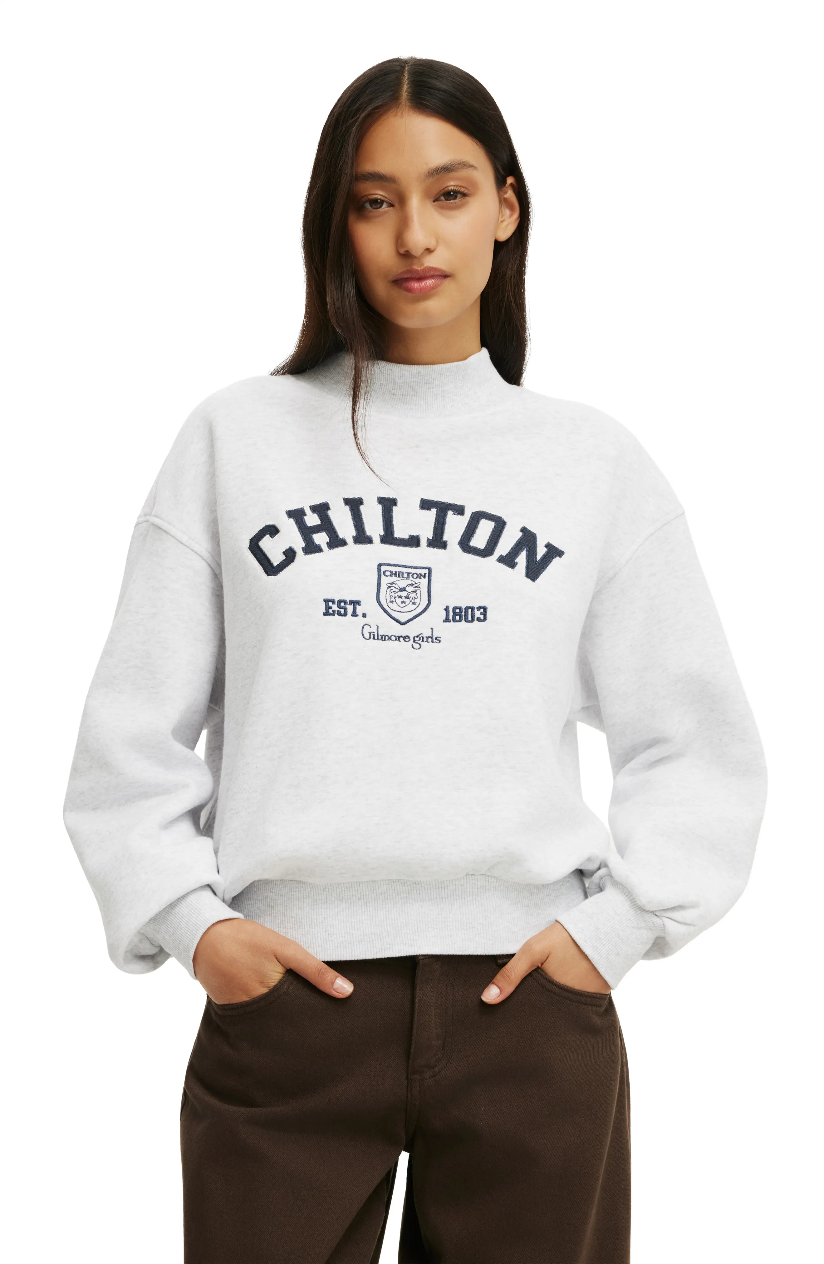 Cotton On Women's License Mock Neck Sweatshirt in Gilmore Girls Light Grey at Nordstrom, Size X-Large | Nordstrom