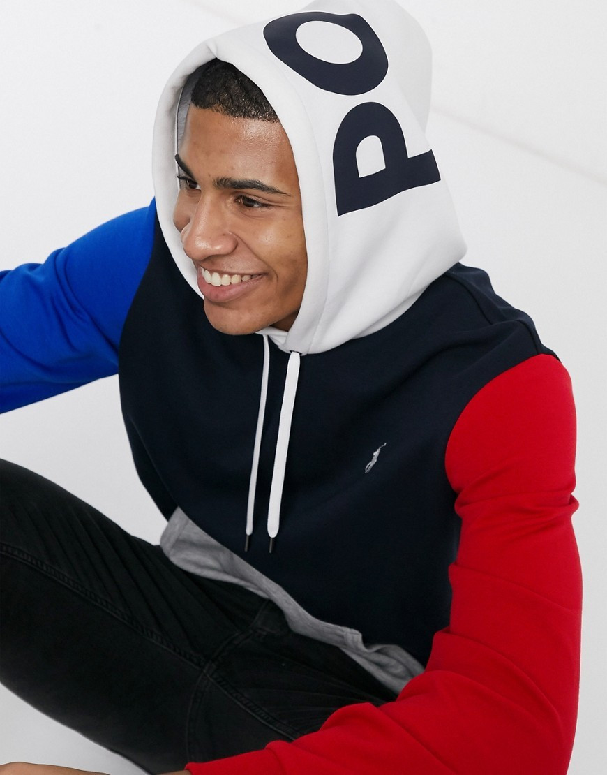 Polo Ralph Lauren hoodie in navy colour block with hood logo | ASOS (Global)