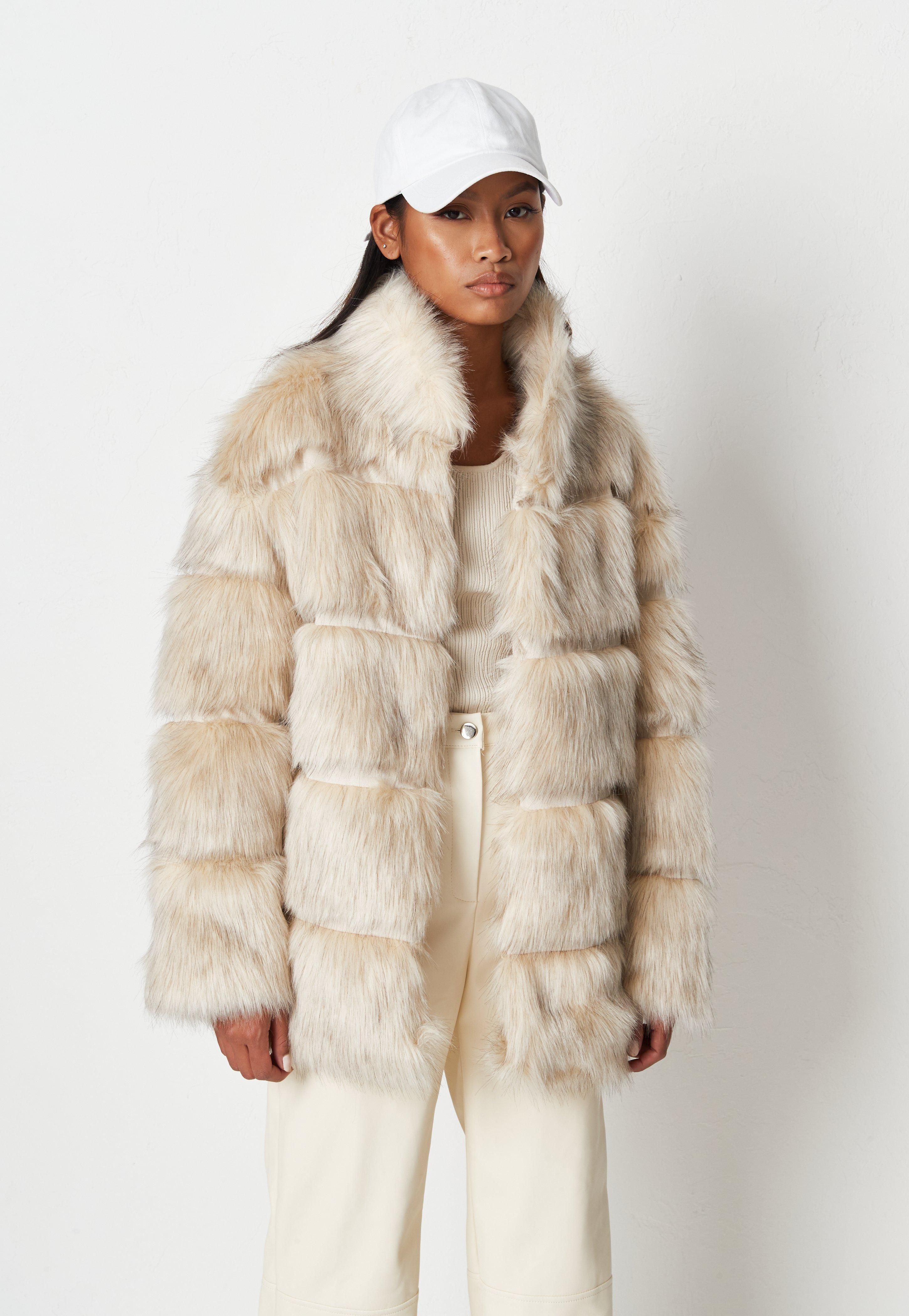 Cream Pelted Faux Fur High Collar Coat | Missguided (US & CA)