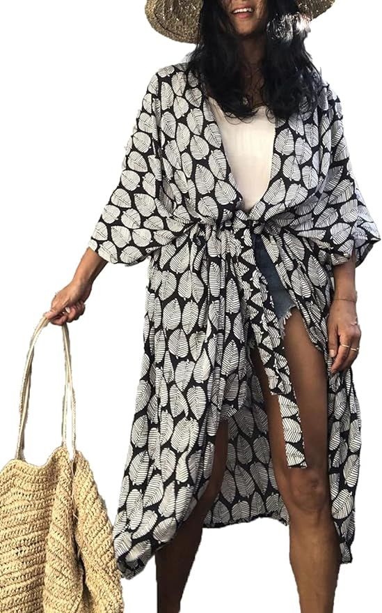 Bsubseach Stylish Tie Dye Open Front Long Kimono Swimsuit Cover up for Women | Amazon (US)