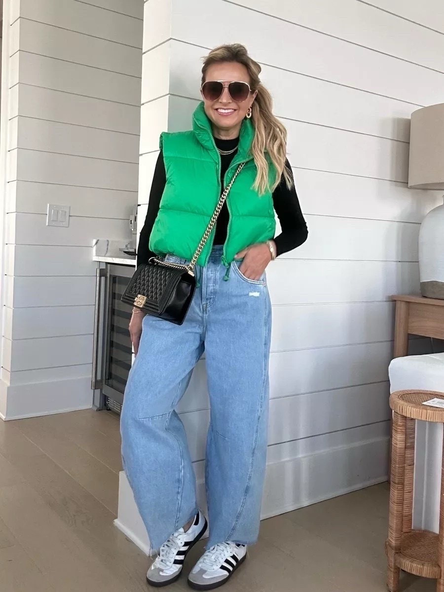 Target barrel jeans for the win. They are great lookalike for Free People version. Also loving this green puffer vest for fall and winter. Such a fun casual fit. Wearing size 2. 

#LTKStyleTip #LTKFindsUnder50 #LTKootd