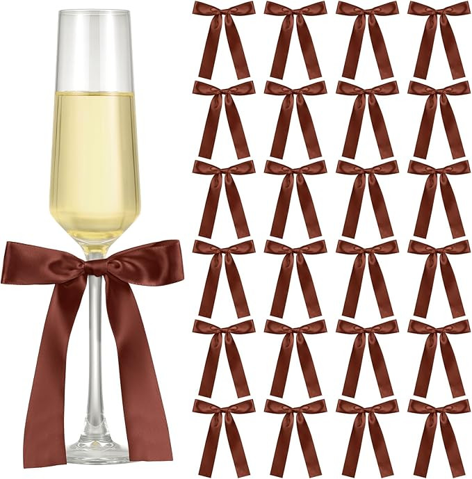 24 Pack Christmas Bows for Wine Glass Candle Holder 6.7 x 4 Inch Bow Candlestick Champagne Glass ... | Amazon (US)