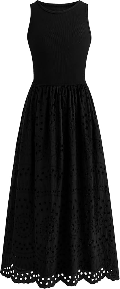 dowerme Women Sleeveless Lace Eyelet Cotton Tank Maxi Dress | Amazon (US)