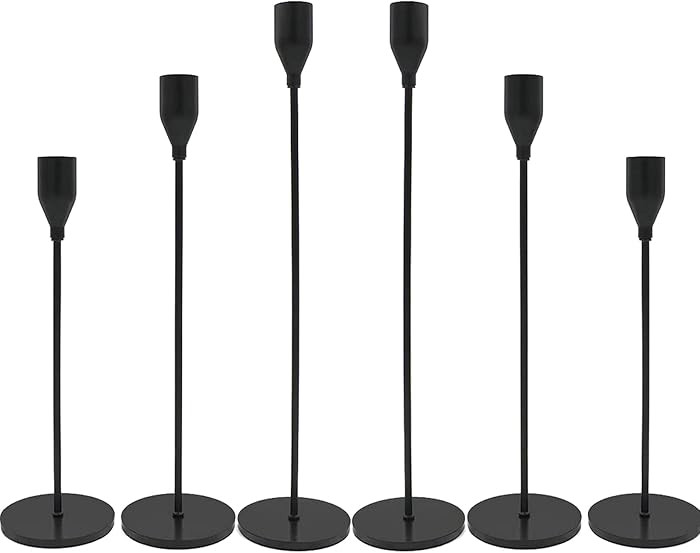 Matte Black Candlestick Holders, Set of 6 Candle Holders for 3/4" Taper Candles&Led Modern Metal ... | Amazon (US)