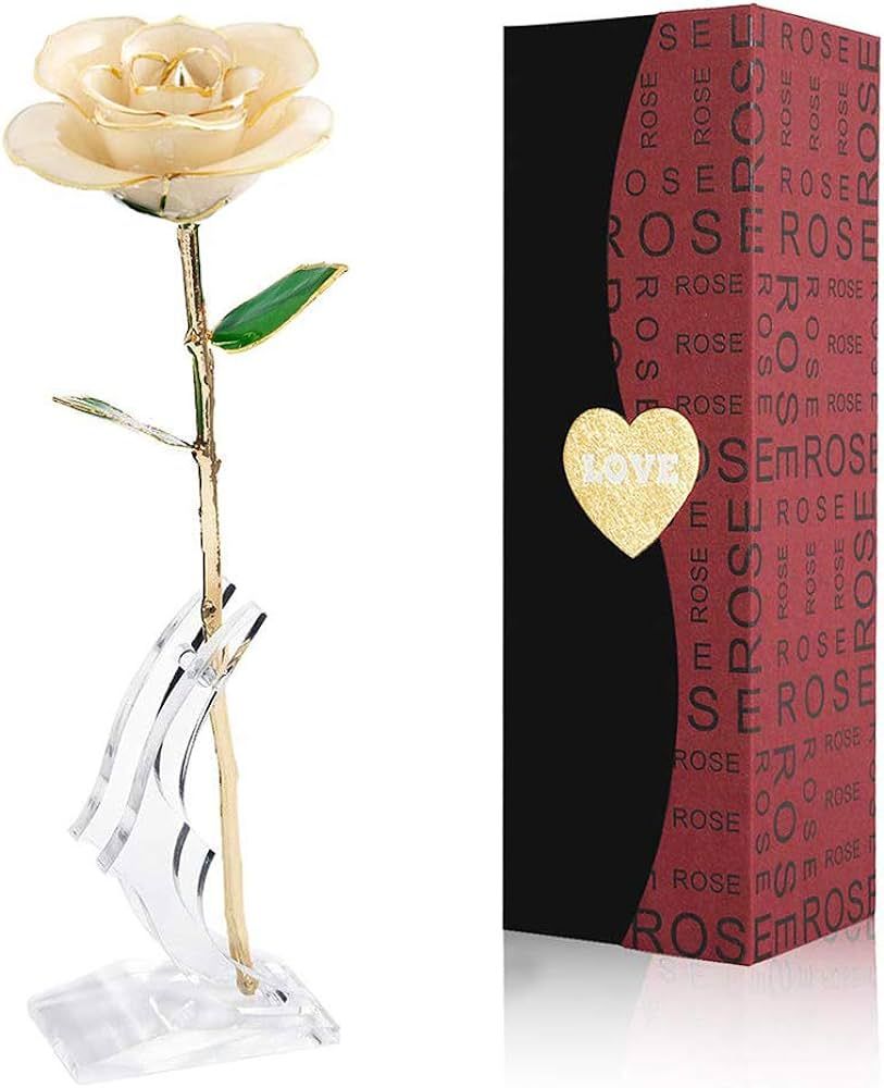 Easegain Gold Dipped Rose White,Dipped in 24k Gold-Long Stem Rose Flowers Artificial for Decorati... | Amazon (US)