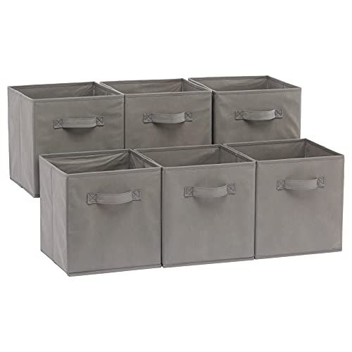 Amazon Basics Collapsible Fabric Storage Cubes Organizer with Handles, Gray - Pack of 6 | Amazon (US)