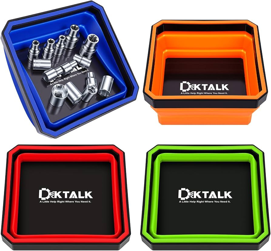 Foldable Magnetic Parts Tray Set - 4 Pack Color-Coded Collapsible Trays, 2lb Capacity & Strong Ma... | Amazon (US)