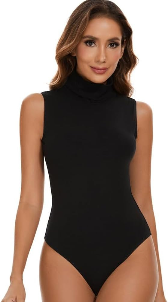 SHAPERIN Women's Mock Turtle Neck Sleeveless Bodysuit Tank Tops Solid Sexy Slim Leotard Jumpsuit | Amazon (US)