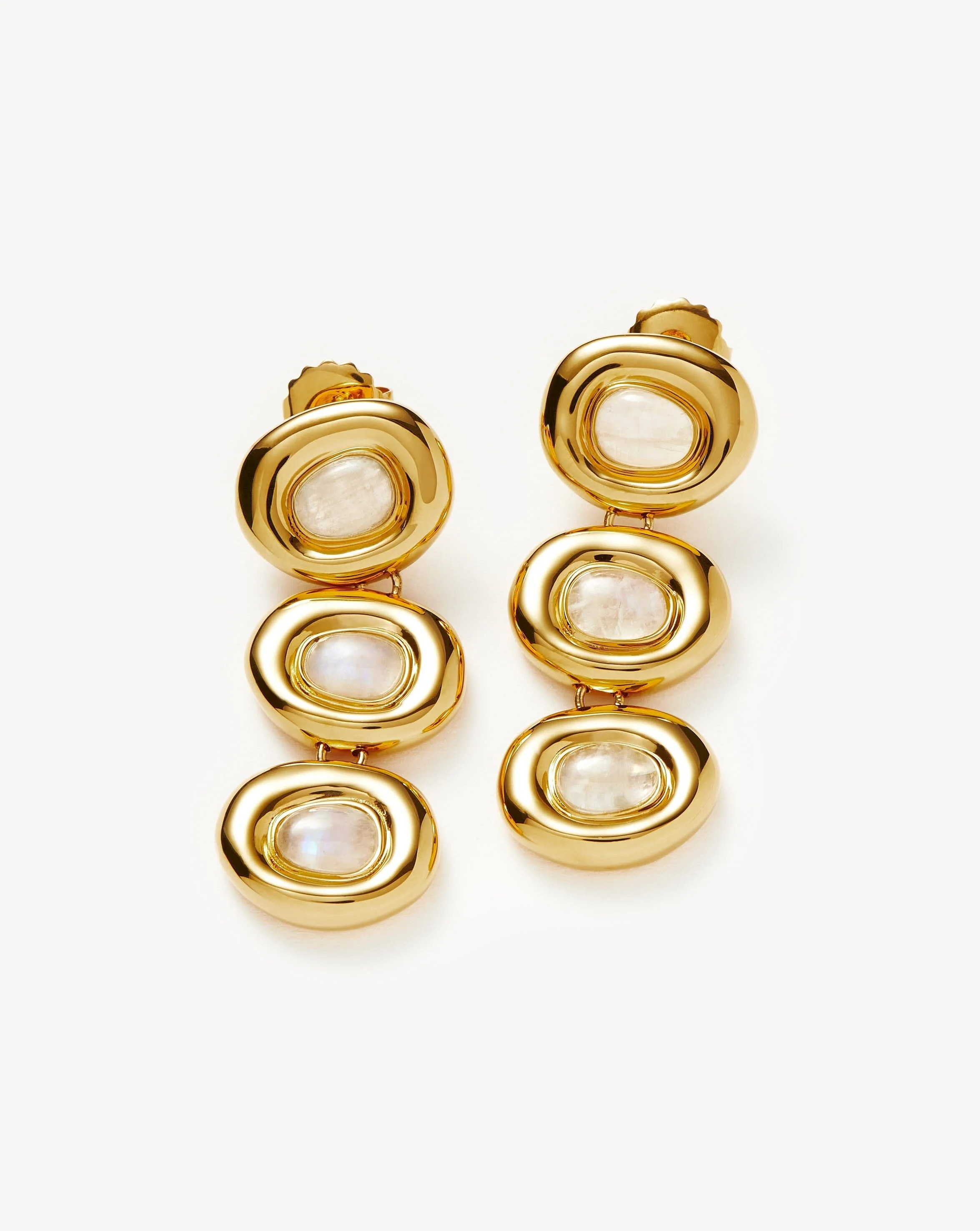 Molten Gemstone Doughnut Triple Charm Drop Earrings | 18ct Gold Plated | Missoma