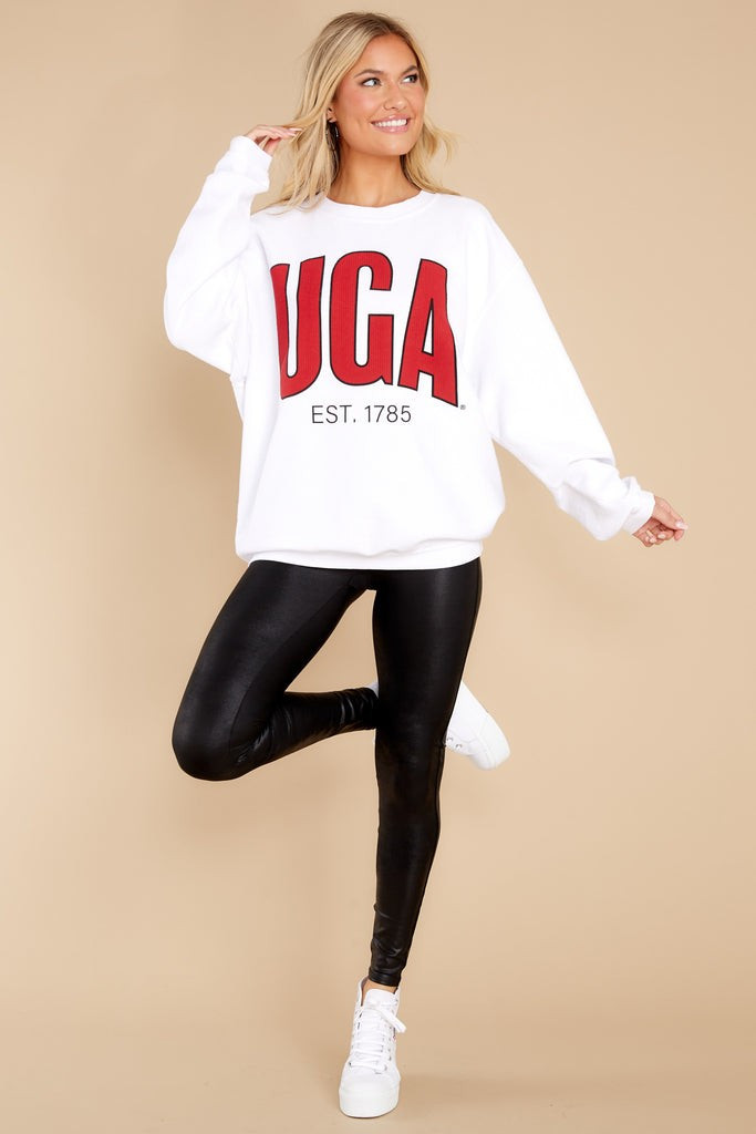UGA Corded True White Sweatshirt | Red Dress 