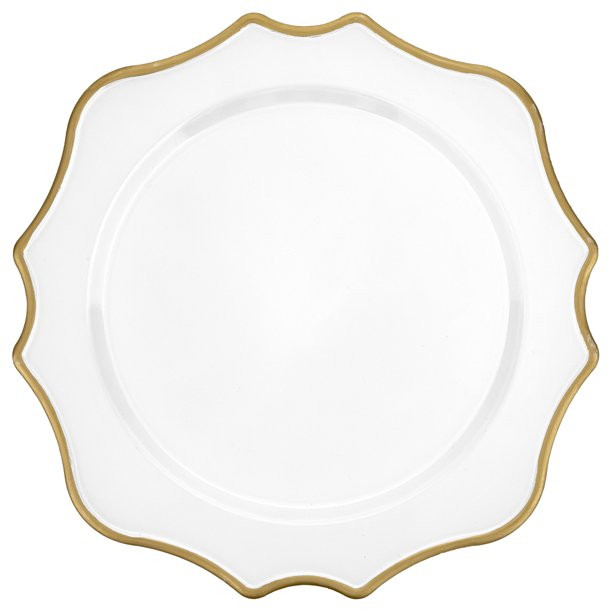 Koyal Wholesale 13.5" White and Gold French Scroll Charger Plates, Bulk Set of 4 Scalloped Acryli... | Walmart (US)
