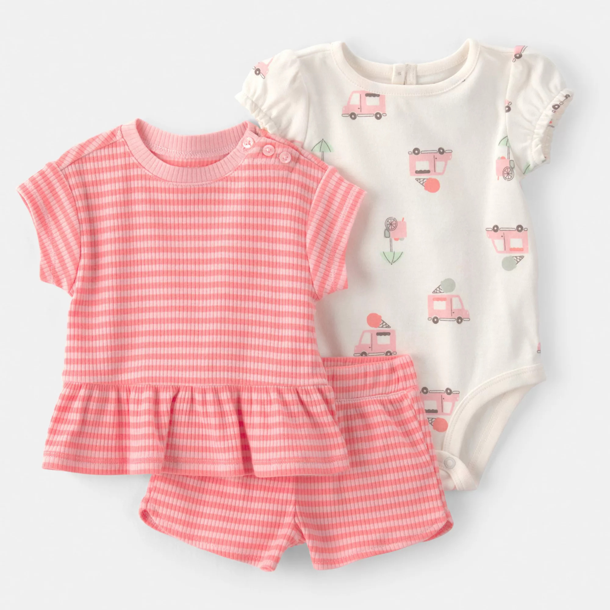Baby Girls Carter's 3-pc. Ice Cream Truck Short-Sleeve Top, Bodysuit & Short Set | Kohl's