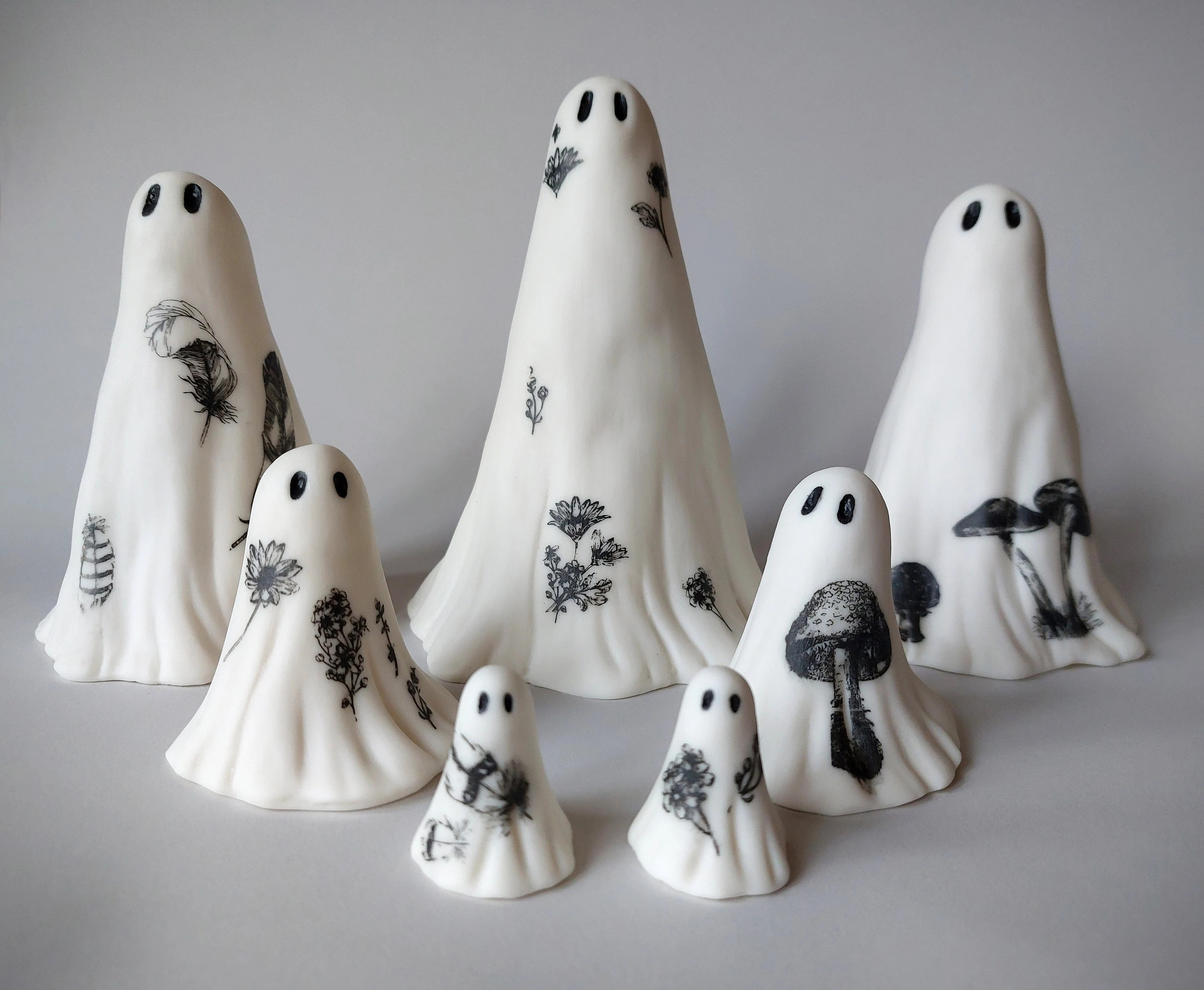 Spooky Ghost Sculpture Ceramic Floral Print or Feather Print | Etsy (Global)