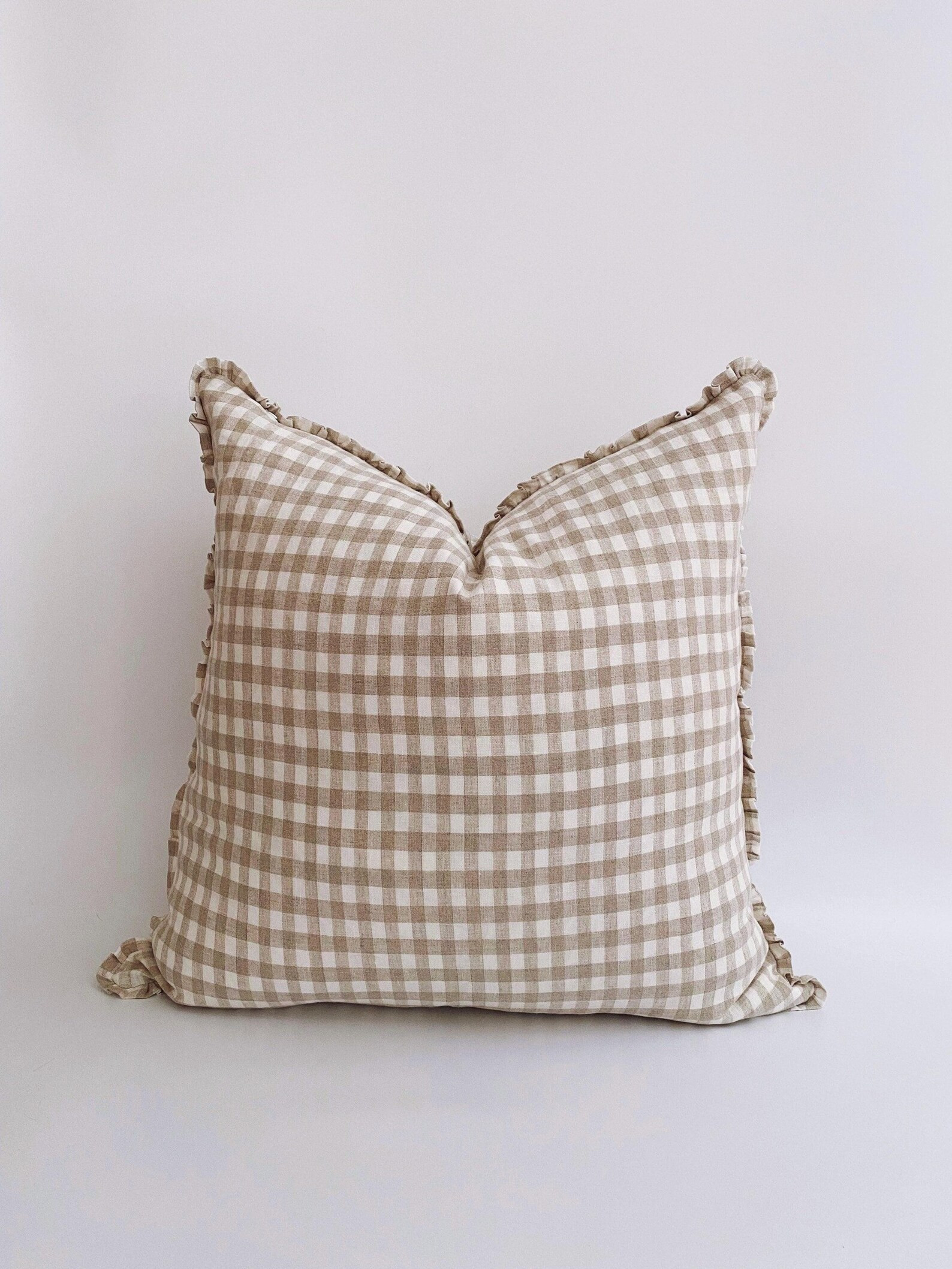 Linen Ruffle Cover, Gingham Ruffle Pillow Cover, Beige European Linen, French Linen Pillow, High ... | Etsy (US)