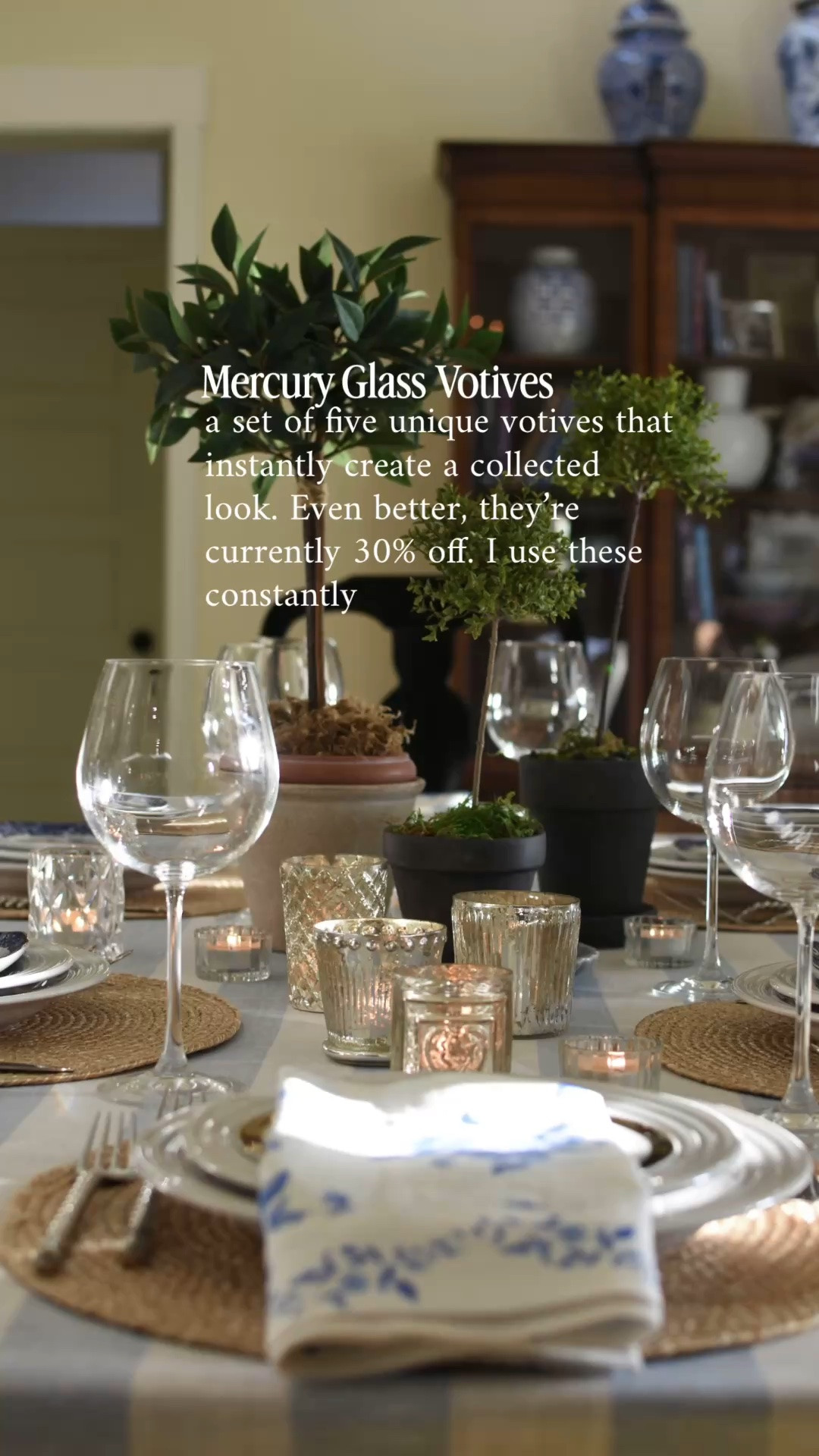 These mercury glass votive holders are one of those pieces I use constantly throughout my home. The set includes five unique sizes, creating that collected, layered look I love. I use them on my dining table, coffee table, and throughout the house for entertaining or simply adding a little candlelight glow. Currently 25% off, and such a beautiful way to add warmth and ambiance to any space.

#LTKHome #LTKSaleAlert