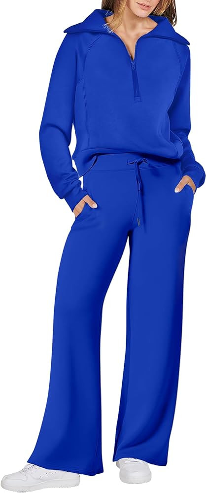 ANRABESS Women 2 Piece Outfits 2025 Fall Fashion Airport Wide Leg Pants Lounge Set Leisure Travel... | Amazon (US)