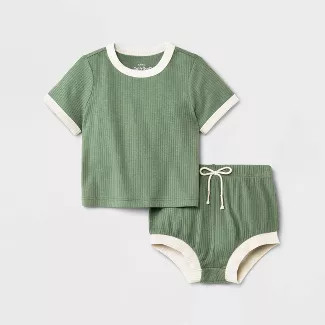 Baby 2pc Ribbed Top & Bottom Set - Cat & Jack™ Olive Green 18M | Target