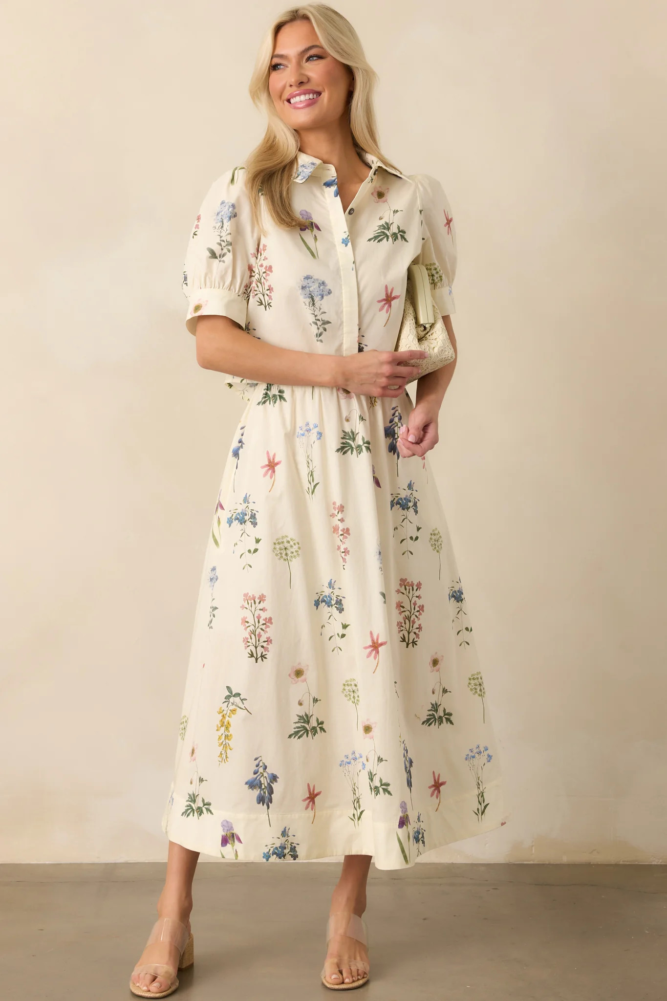 Keep Your Softness Ivory Floral Print Cotton Maxi Skirt | Red Dress