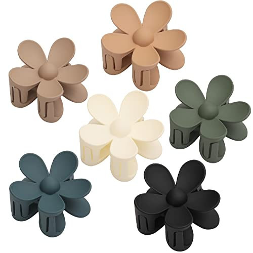 Matte Flower Hair Claw Clips, Large Non-Slip Clips for Thick and Thin Hair with Strong Hold, 6PCS Cute Daisy Clips for Women | Amazon (US)