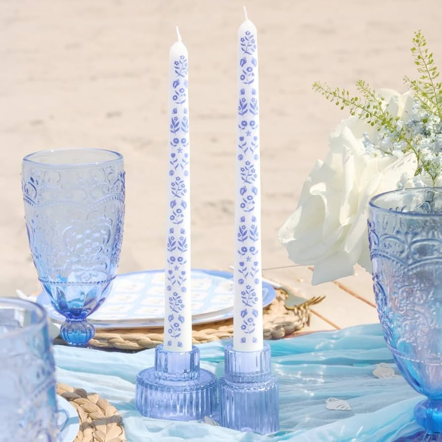 xo, Fetti Blue Coastal Taper Candles - 2 pc. | Beach Party Decorations, White Bachelorette Candle... | Amazon (US)