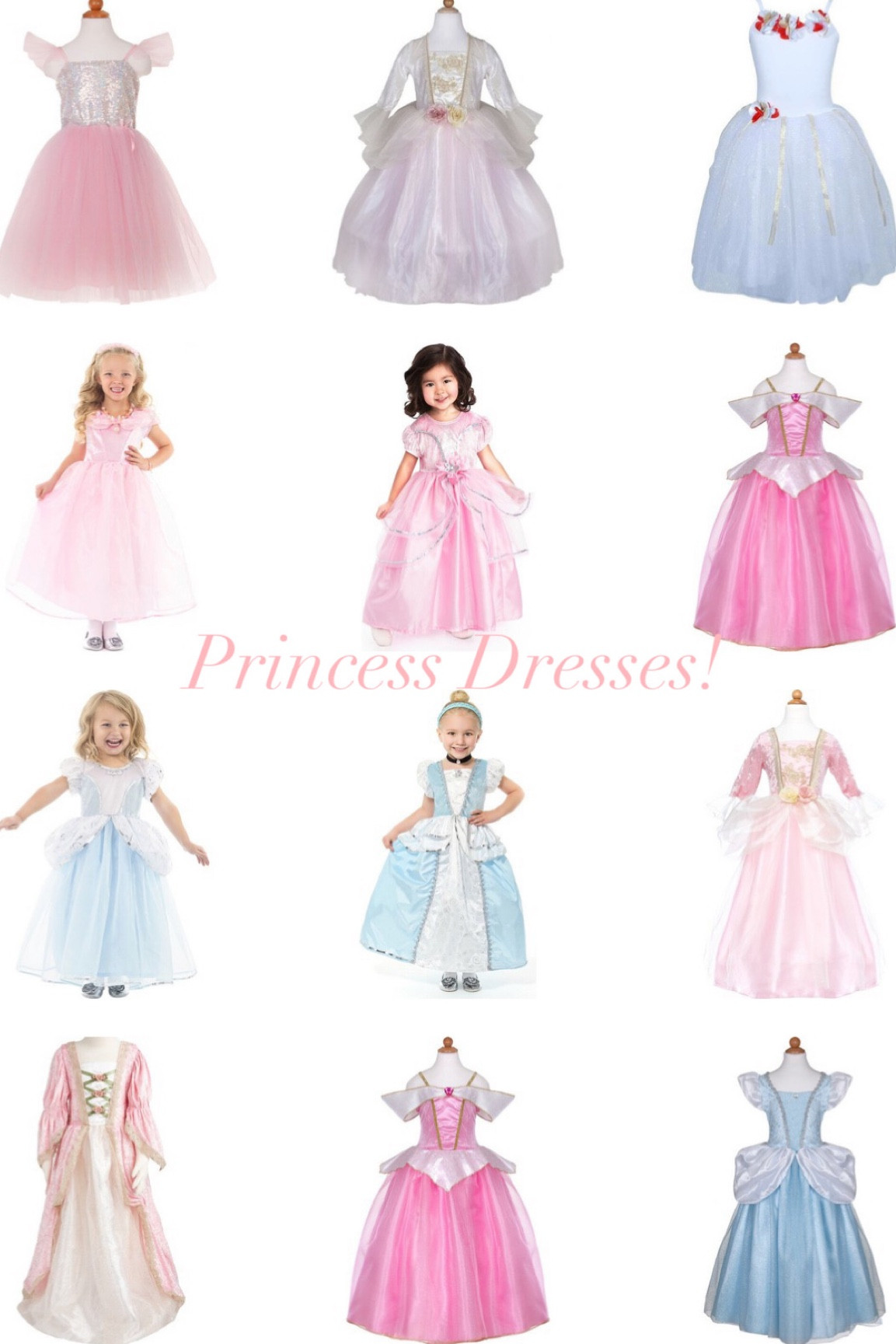 Princess Dresses! These are the prettiest Princess dresses for Halloween or for Christmas to play dress up! 