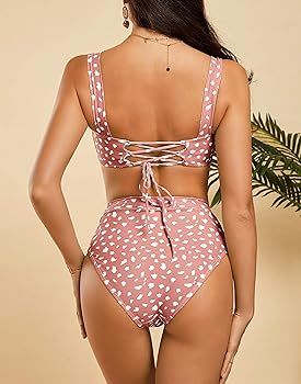Amazon.com: Saodimallsu Womens High Waisted Swimsuits Printed V Wire Strappy Push Up Bikini Two P... | Amazon (US)