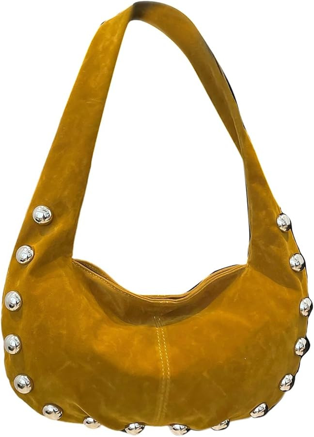Women's Rivet Suede Shoulder Bags Y2K Studded Zipper Top Handle Underarm Bags Purses | Amazon (US)