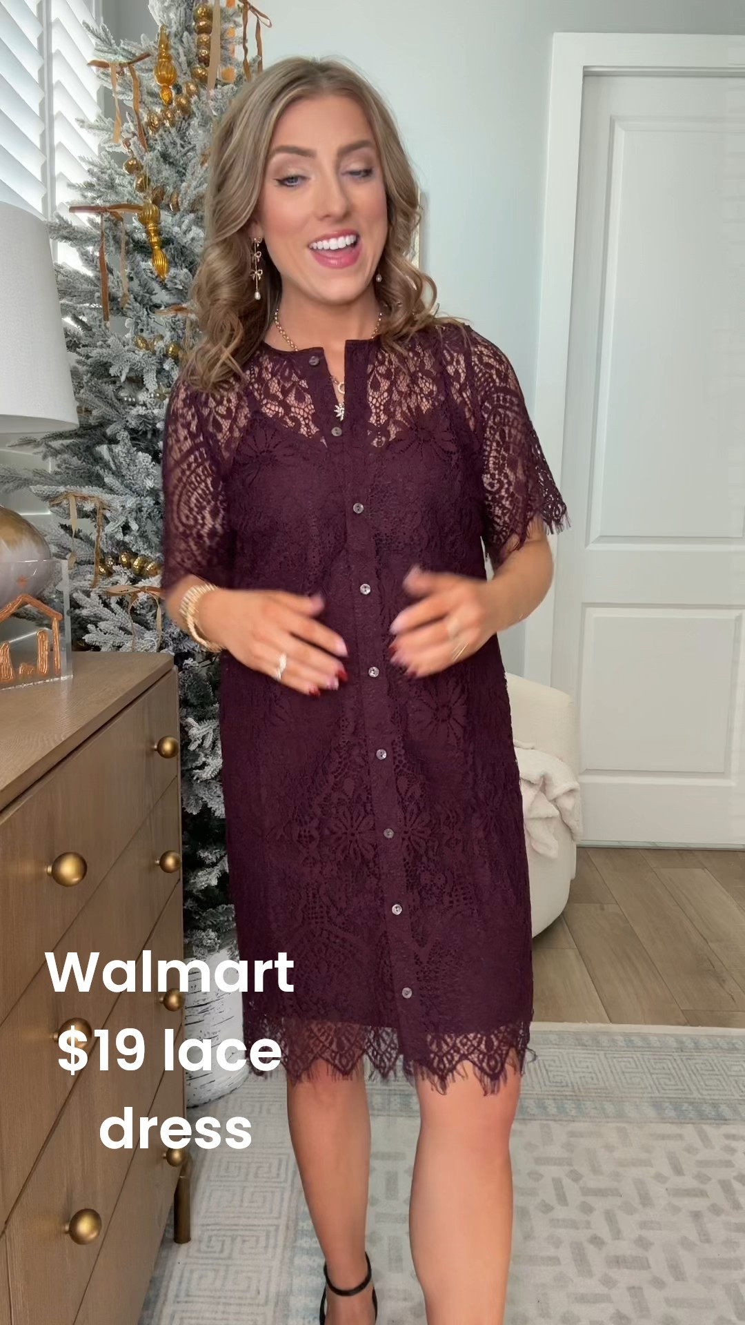 This stunning Walmart lace dress is an absolute showstopper and it’s only $19 🤍 It features the prettiest lace detailing, a flattering silhouette, and it’s perfect for holiday parties, Christmas events, date nights, weddings, or dressy occasions. It also comes in classic black, making it such a versatile and timeless piece to have in your closet.

Layered with this gorgeous faux fur burgundy jacket that’s also under $20 — it instantly elevates the look and feels so luxe without the designer price tag. Finished the outfit with bow heels that are currently on sale, making this entire look affordable, festive, and so chic.

✔️ Walmart holiday dress
✔️ Under $20 lace dress
✔️ Faux fur jacket under $20
✔️ Affordable holiday outfit
✔️ Dressy Walmart fashion finds

Everything is linked in LTK so you can shop the full look easily ✨

#WalmartFashion #WalmartDress #HolidayOutfit #AffordableFashion #WalmartFinds #HolidayStyle #ChristmasOutfit #DressyOutfit #BudgetFriendlyStyle #LTKUnder50 #WalmartStyle #PartyOutfit #HolidayLooks