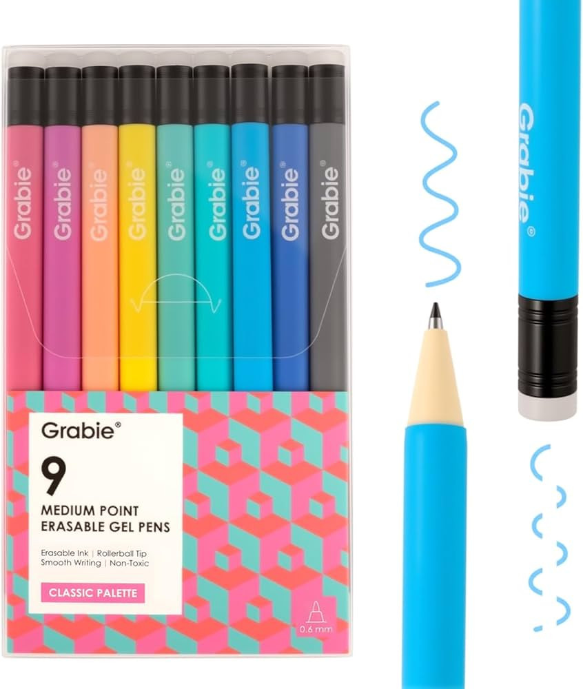 Grabie Erasable Gel Pens, 9 Colors Erasable Pens, Make Mistakes Disappear Colored Pens, Assorted ... | Amazon (US)