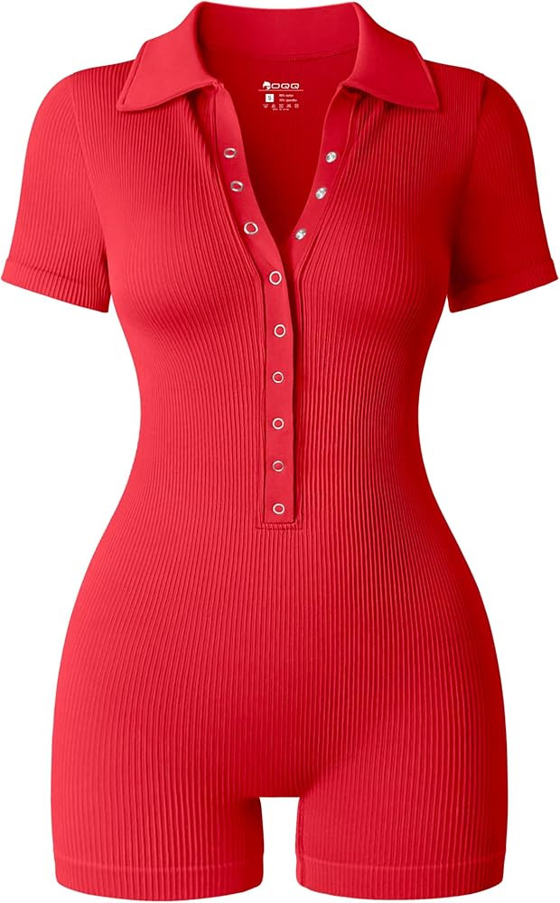 OQQ Women Yoga Rompers Ribbed V Neck Stretch Tummy Control Exercise Rompers | Amazon (US)