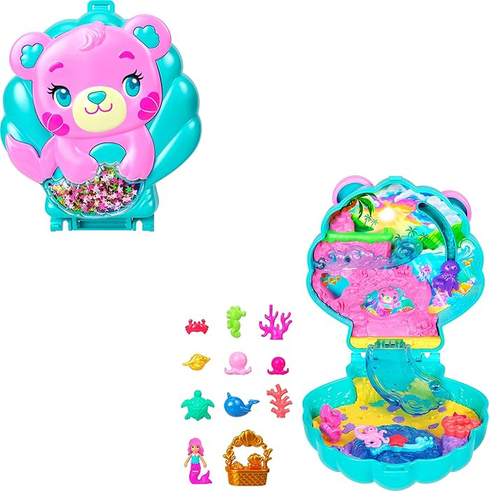 Polly Pocket Dolls and Playset, Glitter Island Compact, Travel Toy with 1 Micro Mermaid Doll, Oce... | Amazon (US)