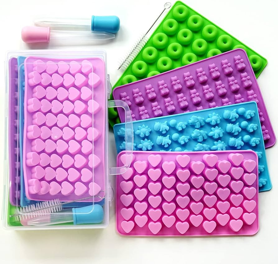 Gummy Molds Bear Candy Silicone 8PCS SET 201 Candies, With 2 Droppers, Clean Brush, Storage Box, ... | Amazon (US)