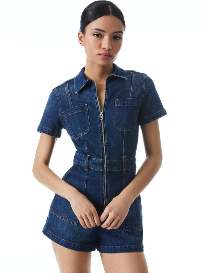 GORGEOUS DENIM ROMPER | Alice + Olivia