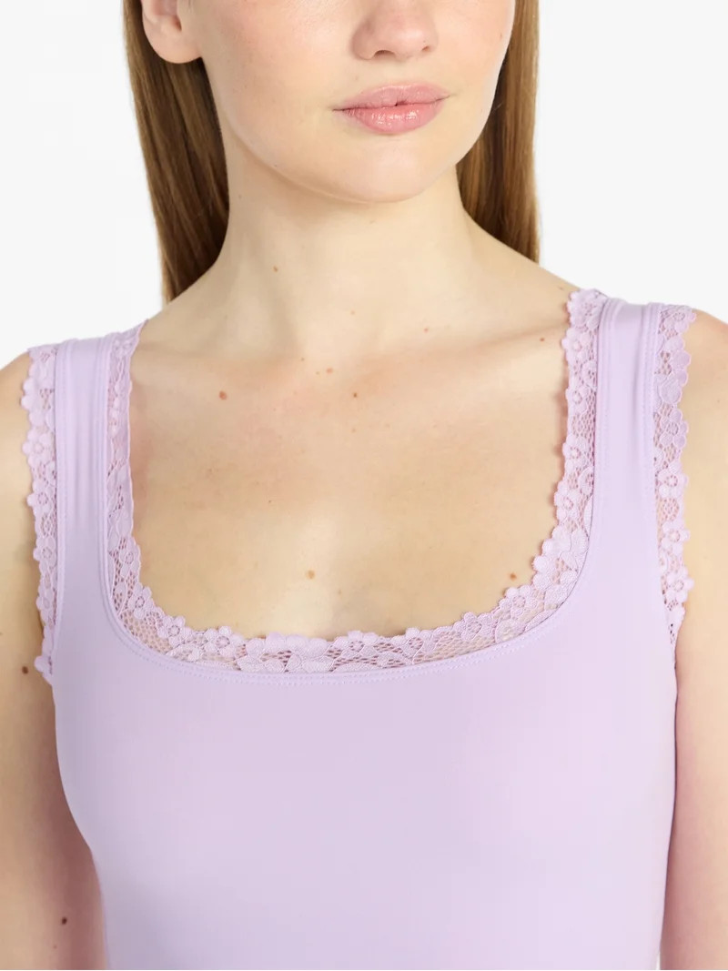 No Boundaries Fit Stretch Lace Trim Tank Top, Women's XS-XXXL | Walmart (US)