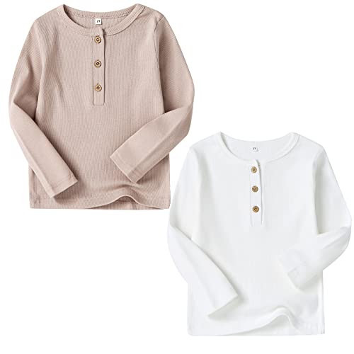 HahaNice Toddler Boys Henley Shirts Long Sleeve Cotton Tshirt for Kids White & Beige 6 Years | Amazon (US)
